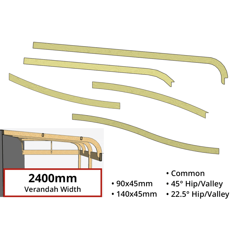 Curved Verandah Rafters for 2400mm Verandah Width - Lyrebird Enterprises